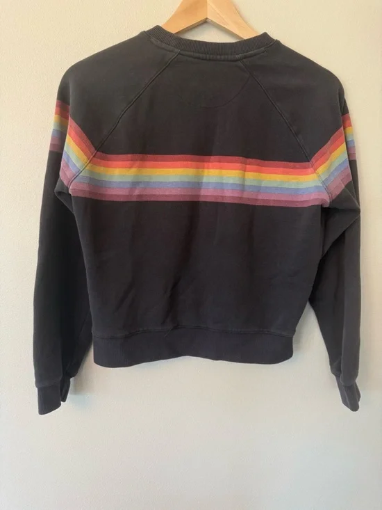 Marine Layer Rainbow Stripe Raglan Sweatshirt Charcoal Crewneck XS - Picture 5 of 9